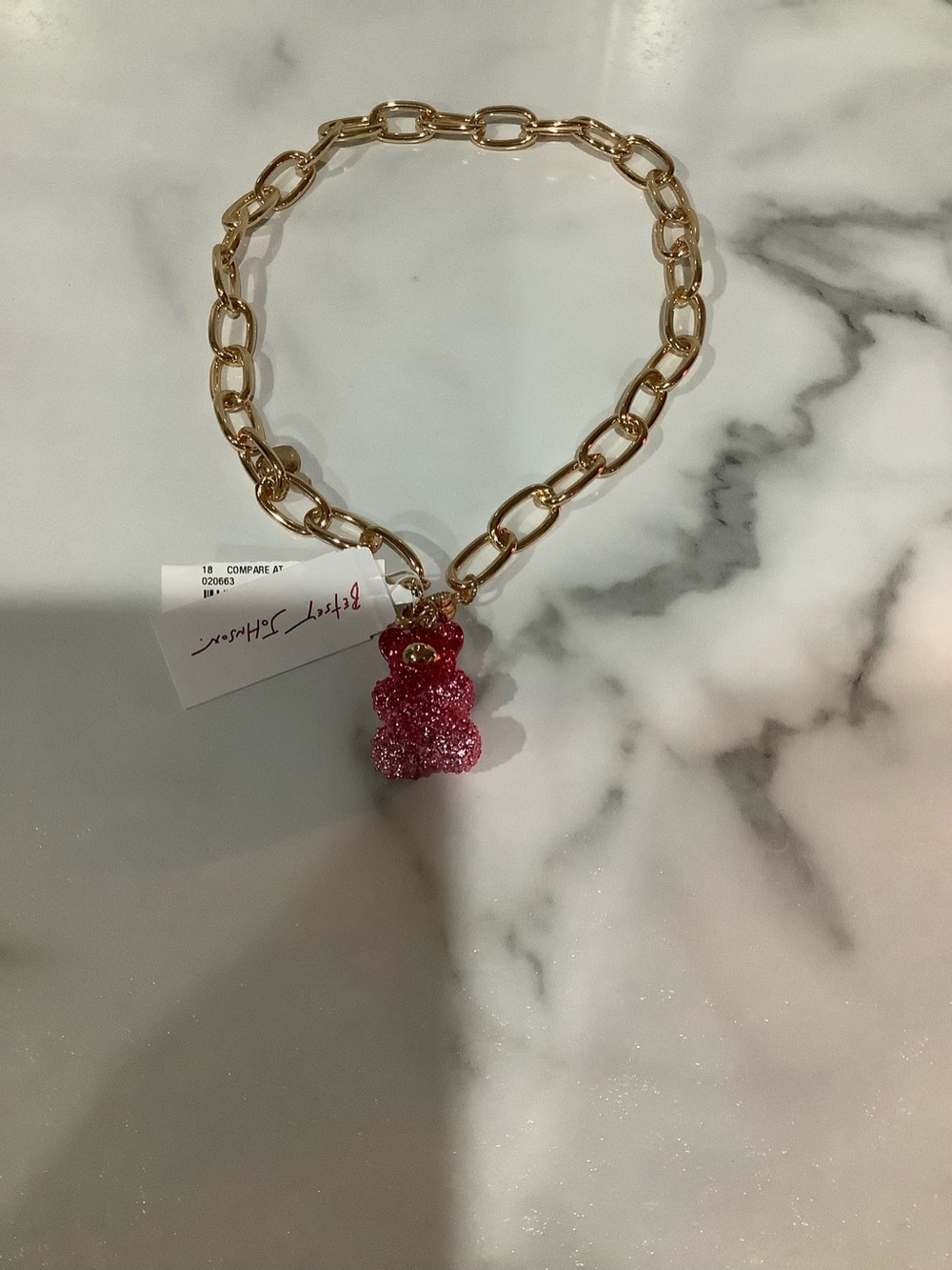 Gold Chain Necklace with Pink Gummy Bear Charm